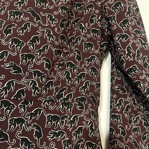 Ann Taylor Maroon Dress with Black Cat Pattern